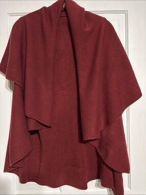 Open-Front Draped Poncho in Deep Wine